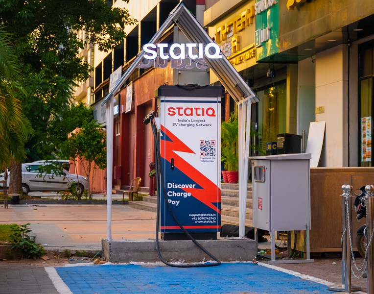 EV charging station located near restaurant