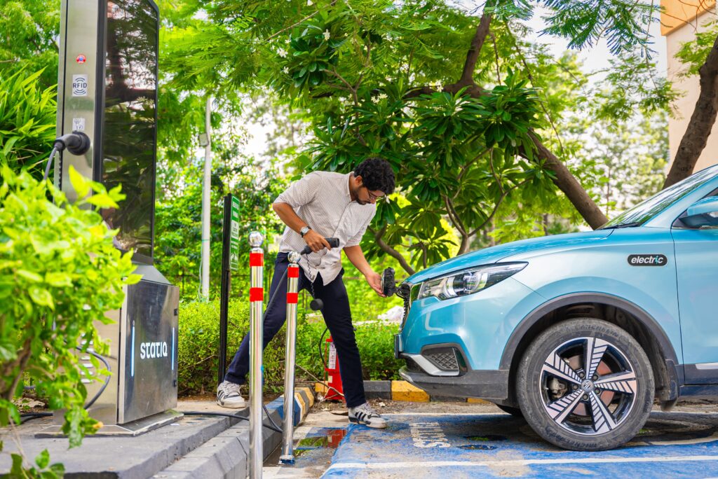 Person is charging at residential EV charger